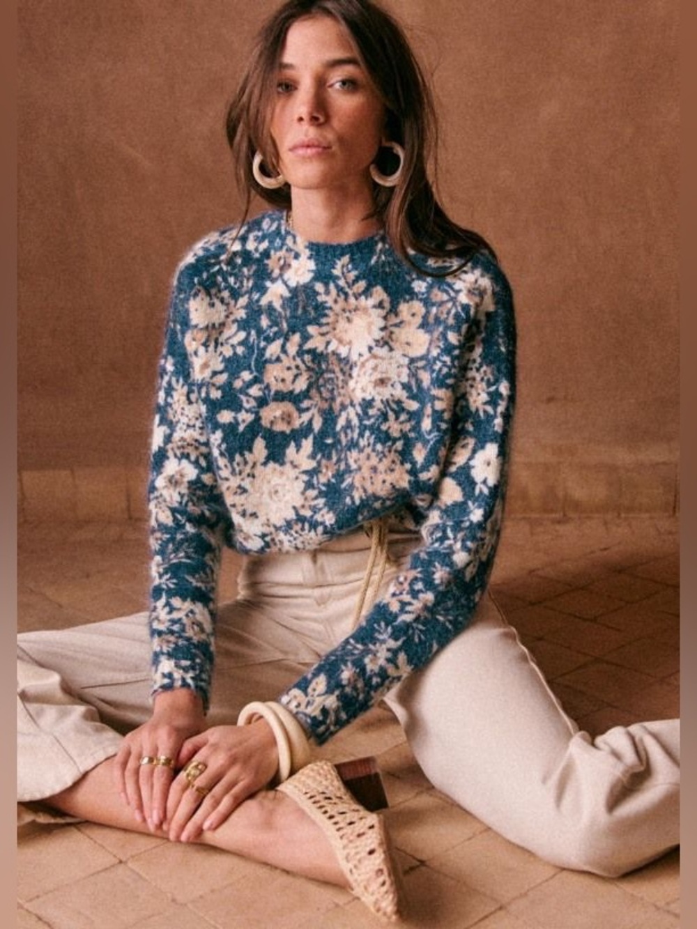 Sezane Azalee French blue floral sweater
